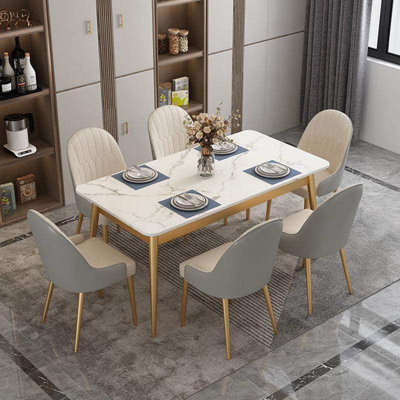 Traditional Luxury Dining Table White Top Rectangle 4 Legs Table for Home Gold 55.1"L x 31.5"W x 29.5"H Without Chairs Clearhalo 'Dining Tables & Seating' 'Dining Tables' 'dining_table' 'furn' 'furn_dining_table' 'Furniture' 'Kitchen & Dining Furniture' 5785575