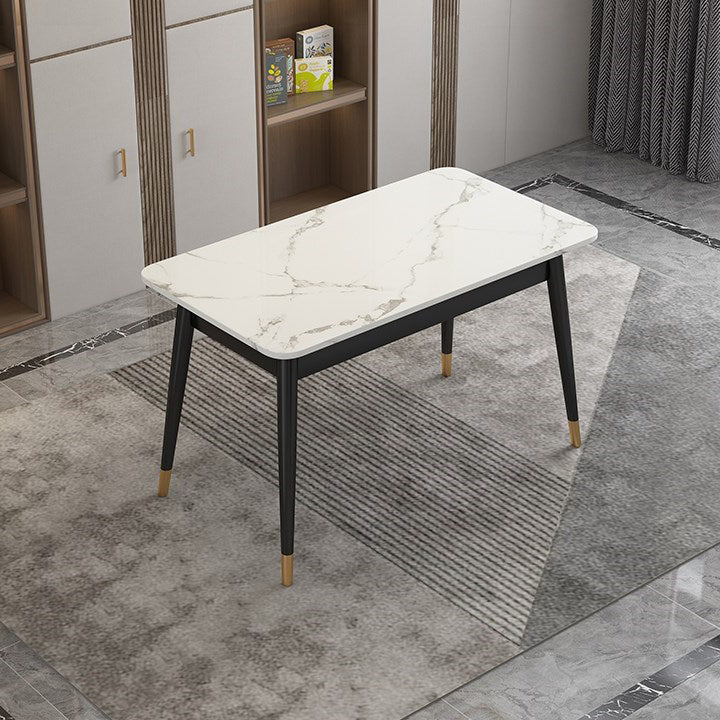 Traditional Luxury Dining Table White Top Rectangle 4 Legs Table for Home Black 47.2"L x 23.6"W x 29.5"H Without Chairs Clearhalo 'Dining Tables & Seating' 'Dining Tables' 'dining_table' 'furn' 'furn_dining_table' 'Furniture' 'Kitchen & Dining Furniture' 5785576