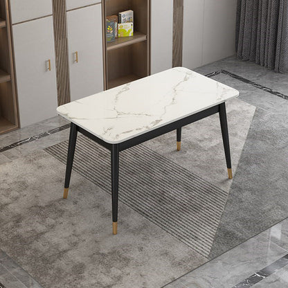 Traditional Luxury Dining Table White Top Rectangle 4 Legs Table for Home Black 47.2"L x 23.6"W x 29.5"H Without Chairs Clearhalo 'Dining Tables & Seating' 'Dining Tables' 'dining_table' 'furn' 'furn_dining_table' 'Furniture' 'Kitchen & Dining Furniture' 5785576