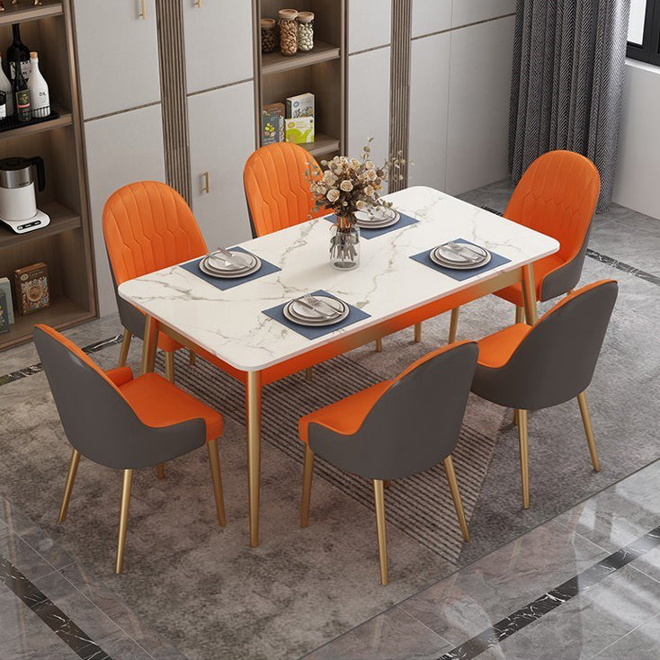 Traditional Luxury Dining Table White Top Rectangle 4 Legs Table for Home Clearhalo 'Dining Tables & Seating' 'Dining Tables' 'dining_table' 'furn' 'furn_dining_table' 'Furniture' 'Kitchen & Dining Furniture' 5785581