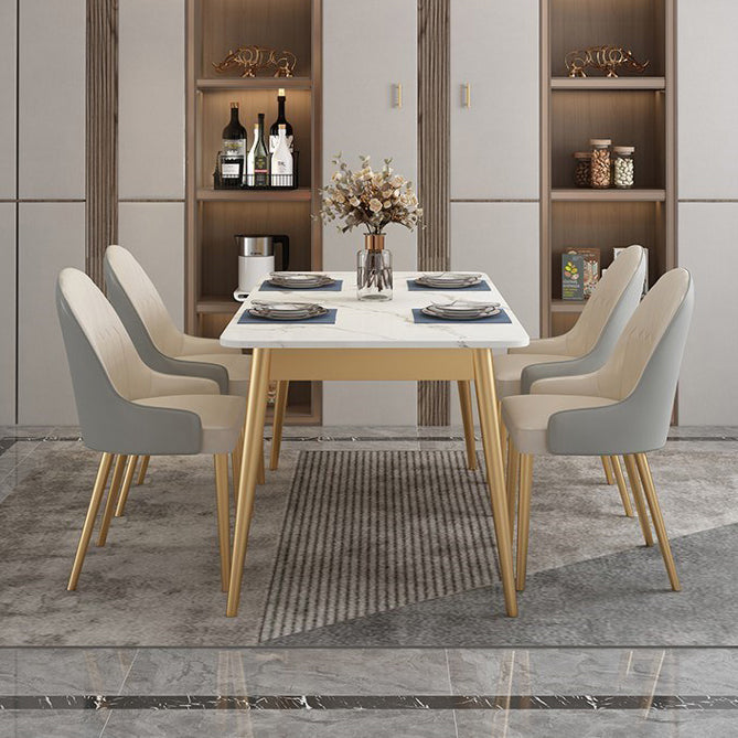 Traditional Luxury Dining Table White Top Rectangle 4 Legs Table for Home Clearhalo 'Dining Tables & Seating' 'Dining Tables' 'dining_table' 'furn' 'furn_dining_table' 'Furniture' 'Kitchen & Dining Furniture' 5785591