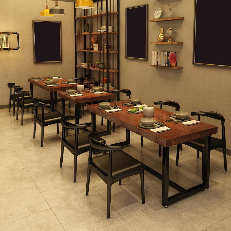 Rectangle Industrial Brown Dining Table Solid Wood and Metal Trestle Base Dining Table Clearhalo 'Dining Tables & Seating' 'Dining Tables' 'dining_table' 'furn' 'furn_dining_table' 'Furniture' 'Kitchen & Dining Furniture' 5785599