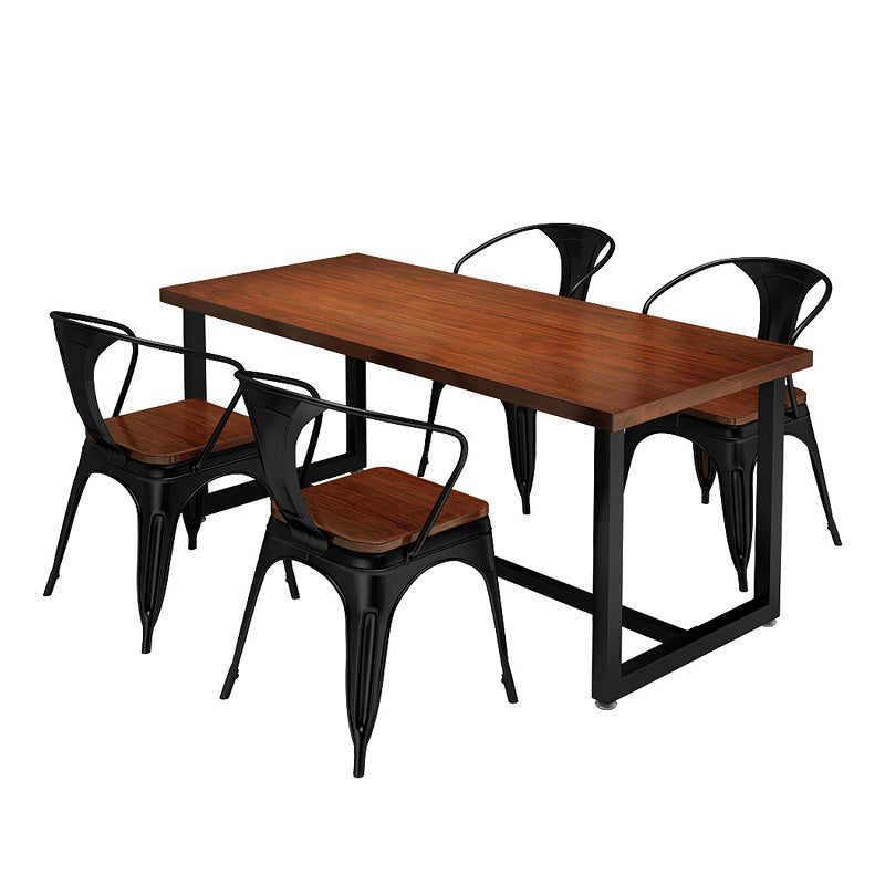 Rectangle Industrial Brown Dining Table Solid Wood and Metal Trestle Base Dining Table Without Chairs Clearhalo 'Dining Tables & Seating' 'Dining Tables' 'dining_table' 'furn' 'furn_dining_table' 'Furniture' 'Kitchen & Dining Furniture' 5785600