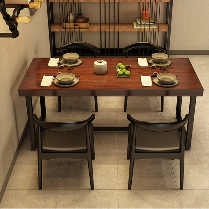 Rectangle Industrial Brown Dining Table Solid Wood and Metal Trestle Base Dining Table Clearhalo 'Dining Tables & Seating' 'Dining Tables' 'dining_table' 'furn' 'furn_dining_table' 'Furniture' 'Kitchen & Dining Furniture' 5785605