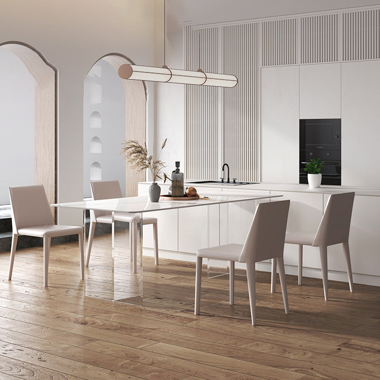 Modern White Stone Table Rectangle Dining Room Table for Kitchen