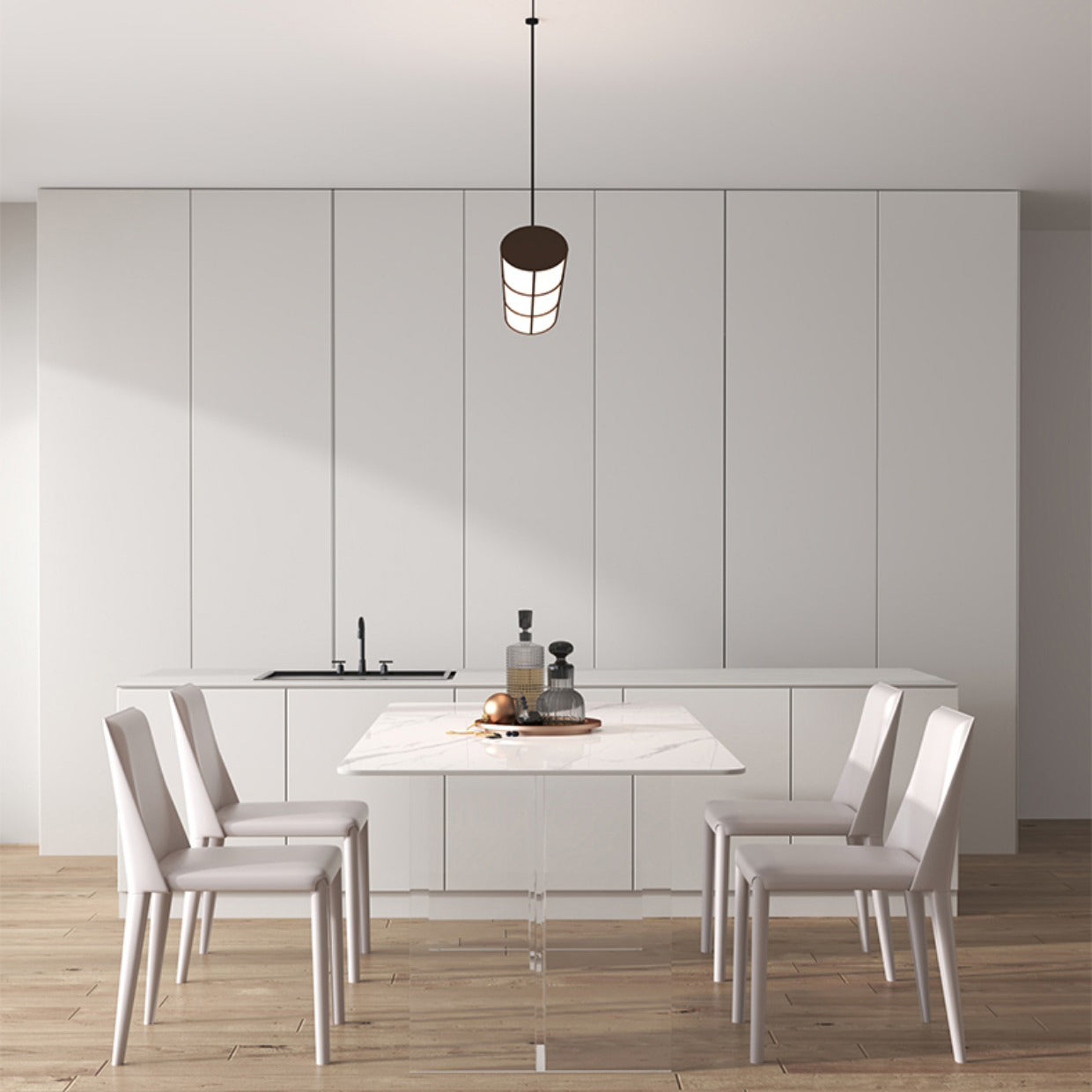 Modern White Stone Table Rectangle Dining Room Table for Kitchen
