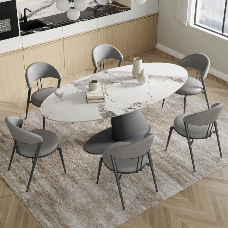 Simplicity Oval Dining Table Sintered Stone Top Grey Pedestal Dining Table