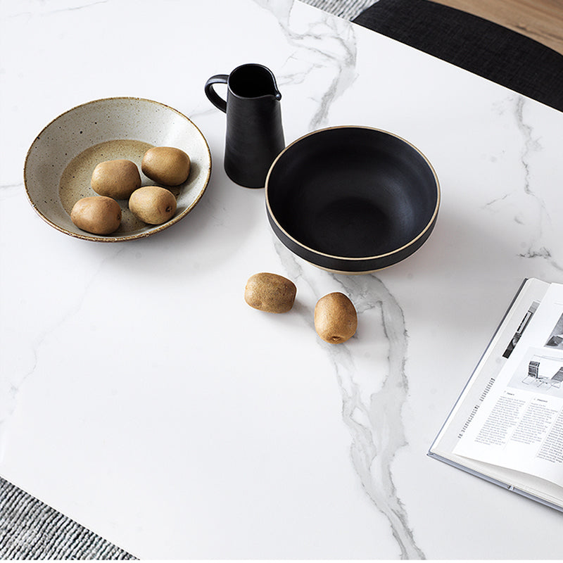 Tavolo da pranzo rettangolo bianco top-secolo moderno tavolo da base di cavalletto in stile moderno