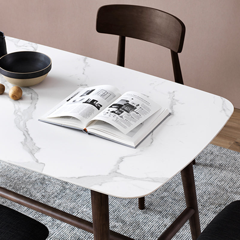 Tavolo da pranzo rettangolo bianco top-secolo moderno tavolo da base di cavalletto in stile moderno