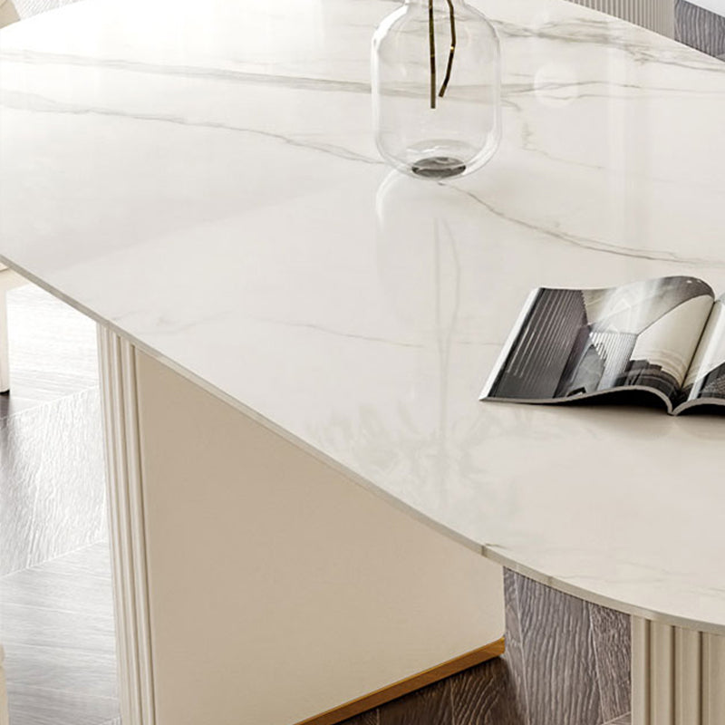 Contemporary Oval Dining Table Sintered Stone Top Double Pedestal Table Clearhalo 'Dining Tables & Seating' 'Dining Tables' 'dining_table' 'furn' 'furn_dining_table' 'Furniture' 'Kitchen & Dining Furniture' 5785702