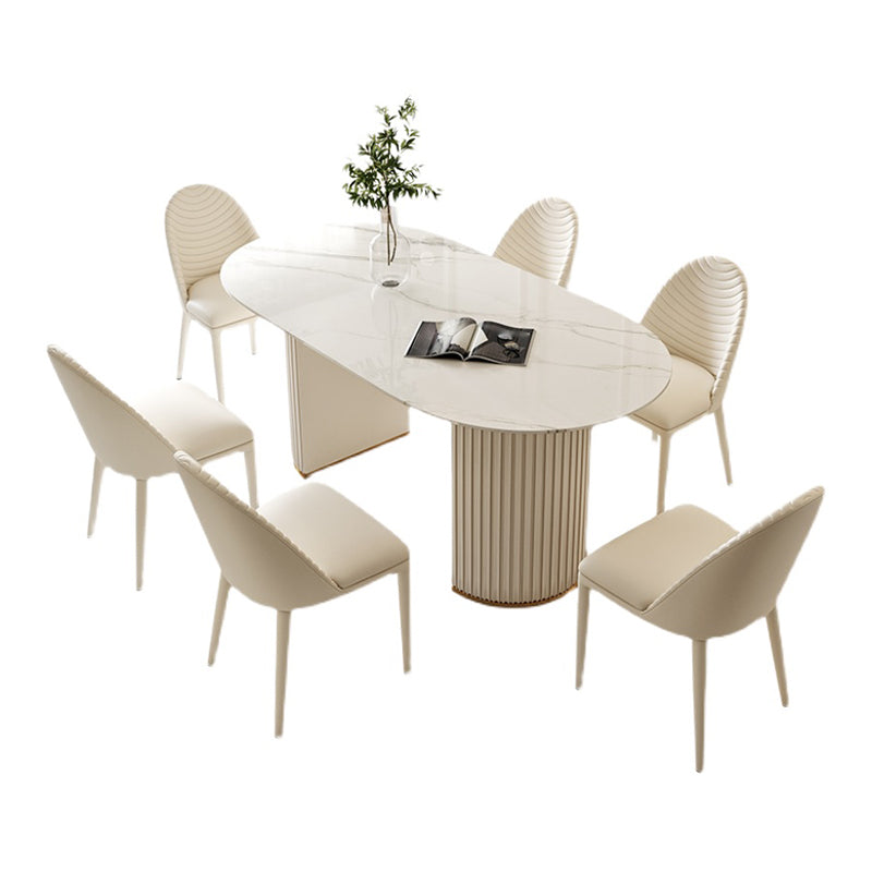 Contemporary Oval Dining Table Sintered Stone Top Double Pedestal Table Clearhalo 'Dining Tables & Seating' 'Dining Tables' 'dining_table' 'furn' 'furn_dining_table' 'Furniture' 'Kitchen & Dining Furniture' 5785704