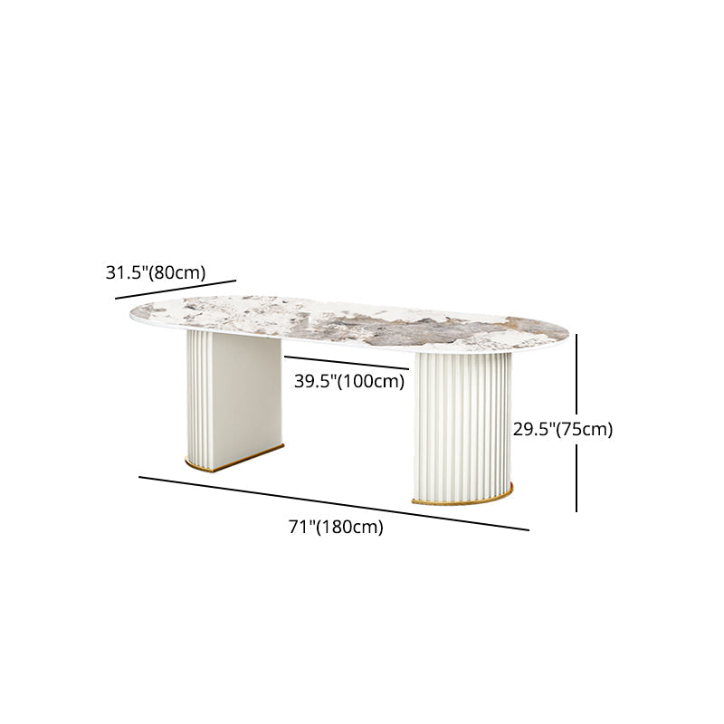 Contemporary Oval Dining Table Sintered Stone Top Double Pedestal Table Clearhalo 'Dining Tables & Seating' 'Dining Tables' 'dining_table' 'furn' 'furn_dining_table' 'Furniture' 'Kitchen & Dining Furniture' 5785712