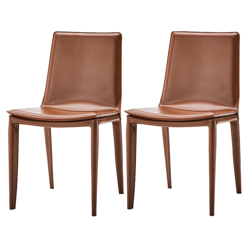 Leather Dining Side Chair Modern Design Armless Solid Back Chair