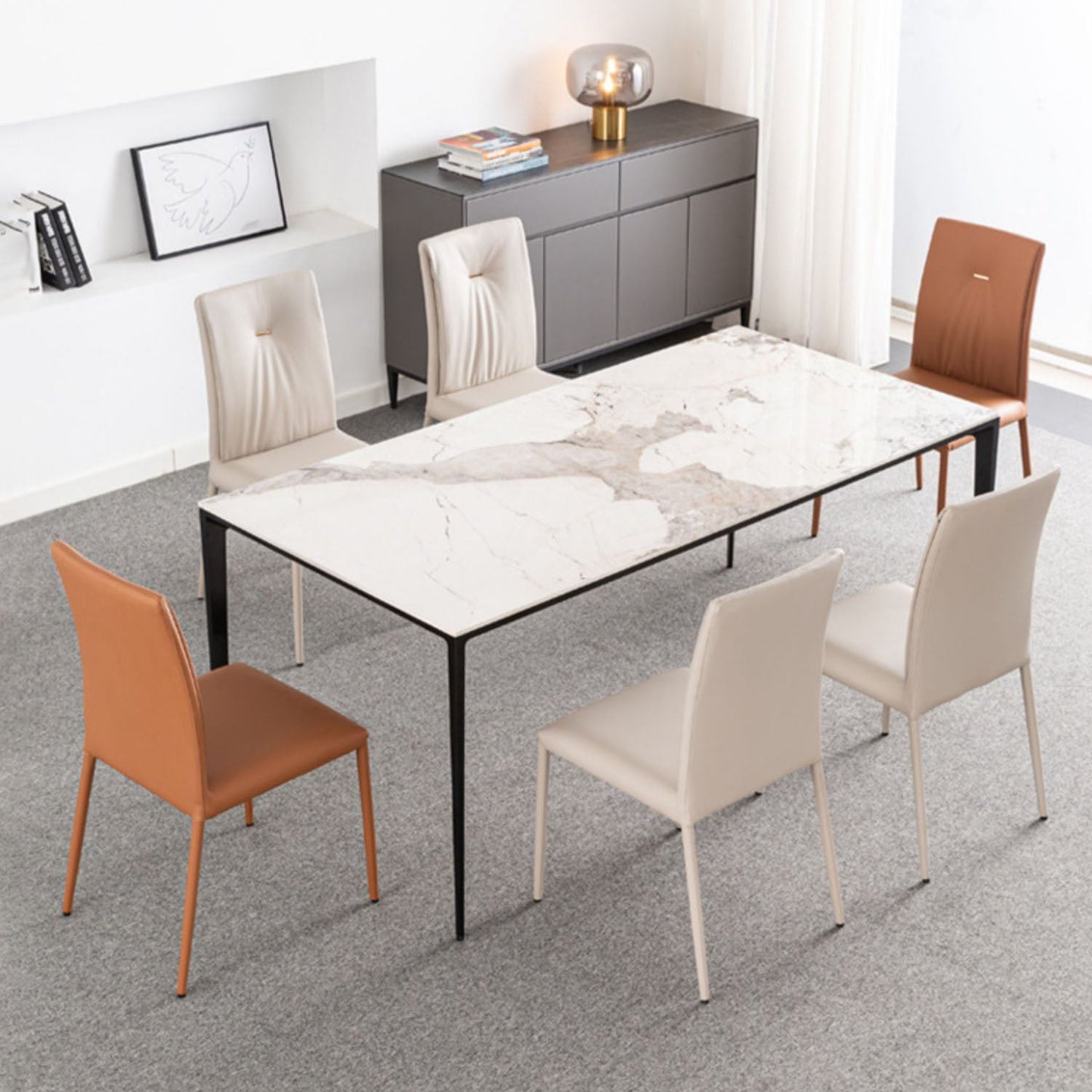 Contemporary Design Leather Dining Chairs Armless Solid Back Chair