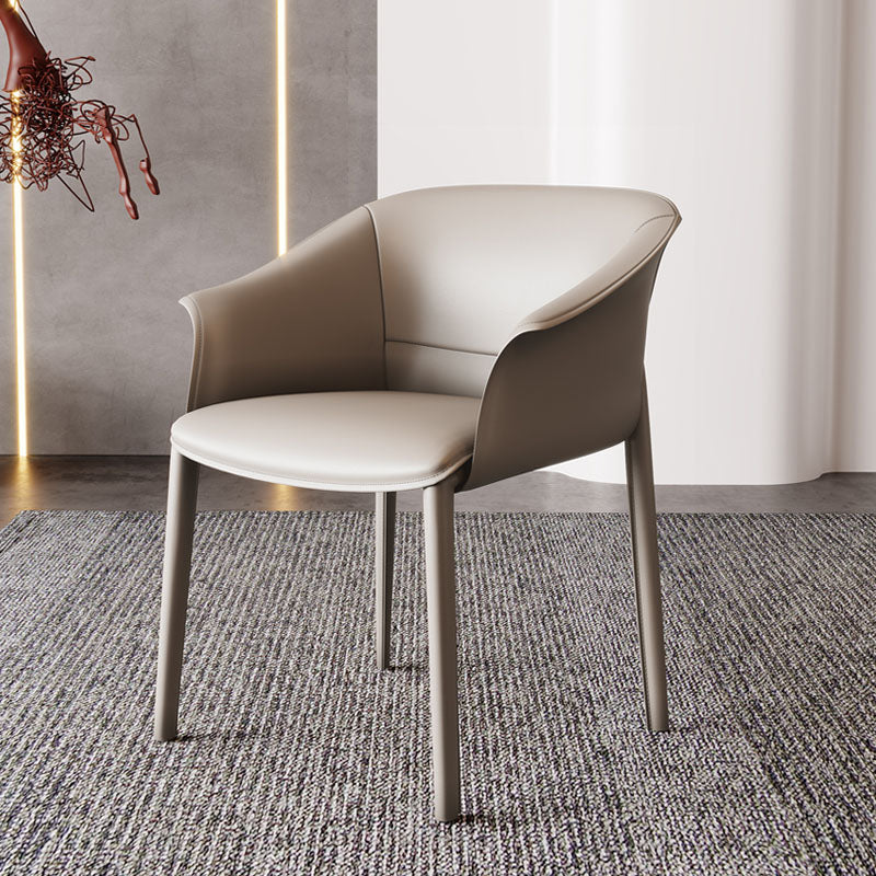 Solid Back Chair Contemporary Design Arm Leather Dining Chair