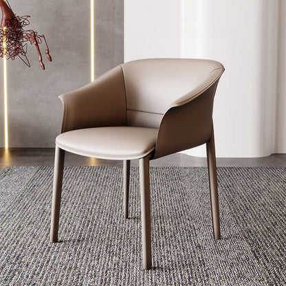 Solid Back Chair Contemporary Design Arm Leather Dining Chair