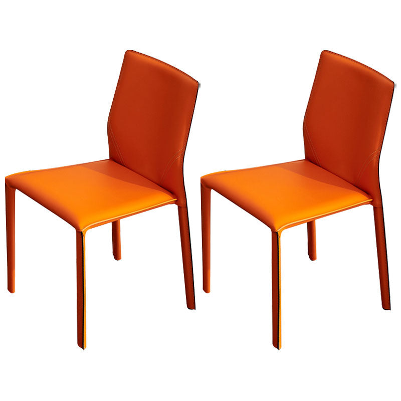 Contemporary Leather Dining Chair Armless Solid Back Chair for Home Use Orange 2 Piece Set Clearhalo 'Dining Chairs' 'Dining Tables & Seating' 'dining_chair' 'furn' 'furn_dining_chair' 'Furniture' 'Kitchen & Dining Furniture' 5786105