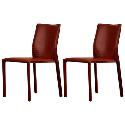 Contemporary Leather Dining Chair Armless Solid Back Chair for Home Use Red Brown 2 Piece Set Clearhalo 'Dining Chairs' 'Dining Tables & Seating' 'dining_chair' 'furn' 'furn_dining_chair' 'Furniture' 'Kitchen & Dining Furniture' 5786107