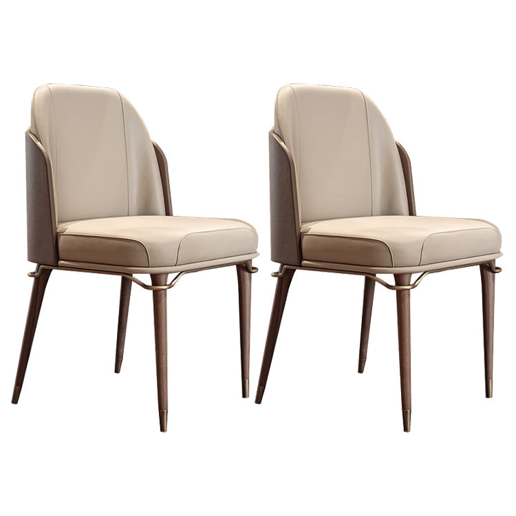Solid Back Chair Scandinavian Design Armless Leather Dining Chair Khaki 2 Piece Set Clearhalo 'Dining Chairs' 'Dining Tables & Seating' 'dining_chair' 'furn' 'furn_dining_chair' 'Furniture' 'Kitchen & Dining Furniture' 5786201