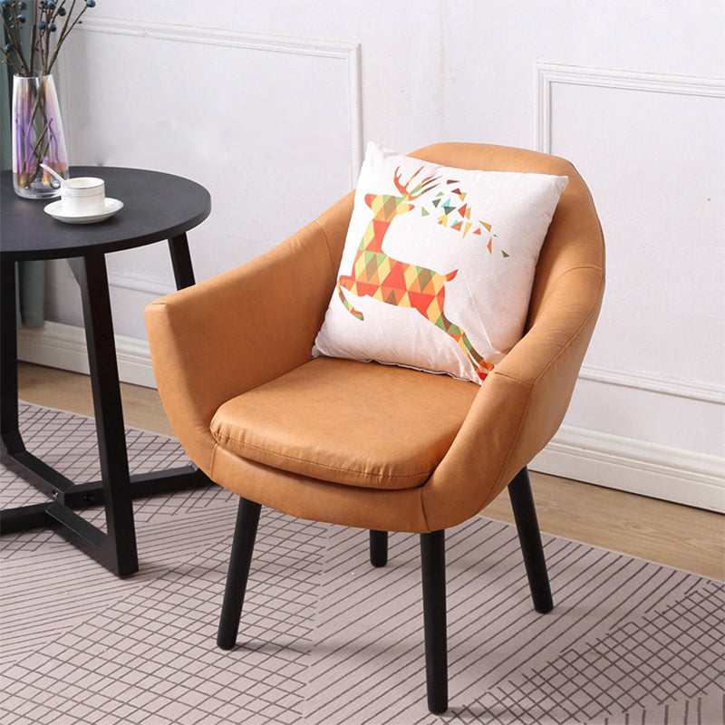 27.56" Wide Faux Leather Pillow Back Flared Arms Arm Sponge 4 Legs Chair Brown 1 Piece Clearhalo 'Accent Chairs' 'accent_chairs' 'Chairs & Seating' 'furn' 'furn_accent_chairs' 'Furniture' 'Living Room Furniture' 5786353