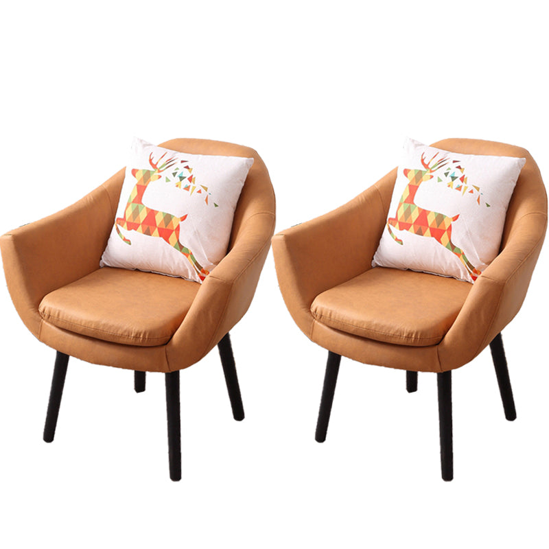 27.56" Wide Faux Leather Pillow Back Flared Arms Arm Sponge 4 Legs Chair Brown 2 Piece Set Clearhalo 'Accent Chairs' 'accent_chairs' 'Chairs & Seating' 'furn' 'furn_accent_chairs' 'Furniture' 'Living Room Furniture' 5786361
