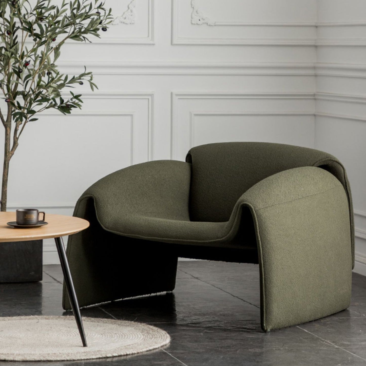 Mid-Century Modern Armless Accent Room Chair Fixed Back Accent Chair for Living Room Green Wool 1 Piece Clearhalo 'Accent Chairs' 'accent_chairs' 'Chairs & Seating' 'furn' 'furn_accent_chairs' 'Furniture' 'Living Room Furniture' 5786457