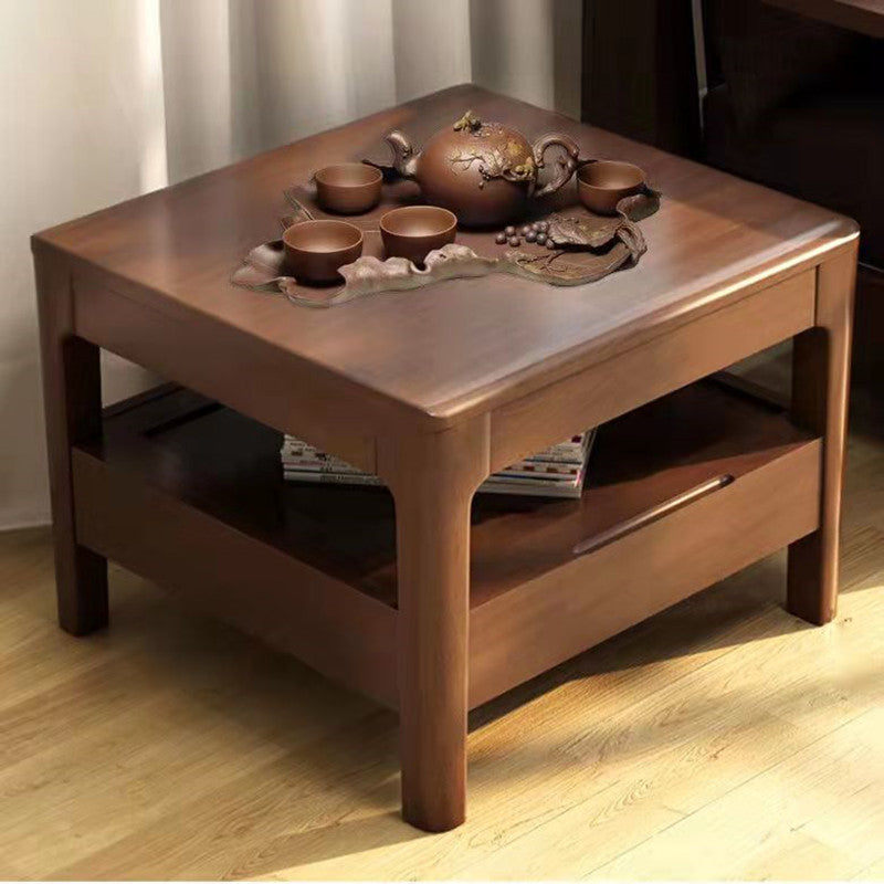 17.72" Tall Contemporary Style Coffee Cocktail Table Wooden Coffee Table Walnut Drawers Included Clearhalo 'Coffee & Accent Tables' 'Coffee Tables' 'coffee_tables' 'furn' 'furn_coffee_tables' 'Furniture' 'Living Room Furniture' 5786741