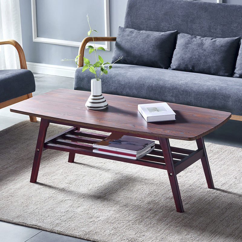 4 Legs 1 Coffee Table Modern Rectangular Solid Wood Coffee Table 47"L x 22"W x 18"H Walnut Shelves Included Clearhalo 'Coffee & Accent Tables' 'Coffee Tables' 'coffee_tables' 'furn' 'furn_coffee_tables' 'Furniture' 'Living Room Furniture' 5786948