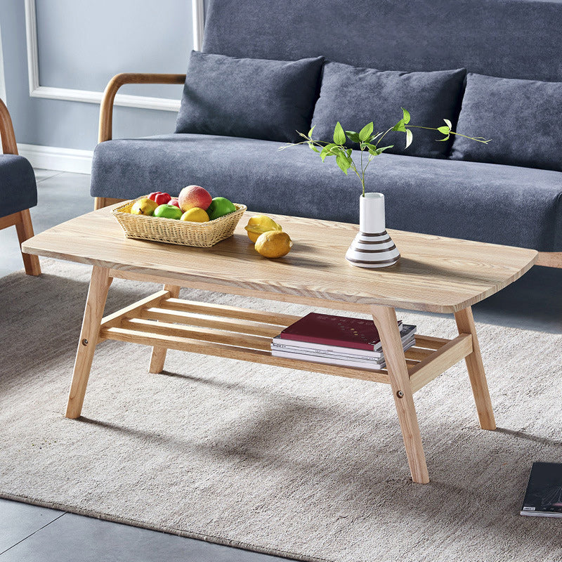4 Legs 1 Coffee Table Modern Rectangular Solid Wood Coffee Table 47"L x 22"W x 18"H Natural Shelves Included Clearhalo 'Coffee & Accent Tables' 'Coffee Tables' 'coffee_tables' 'furn' 'furn_coffee_tables' 'Furniture' 'Living Room Furniture' 5786949