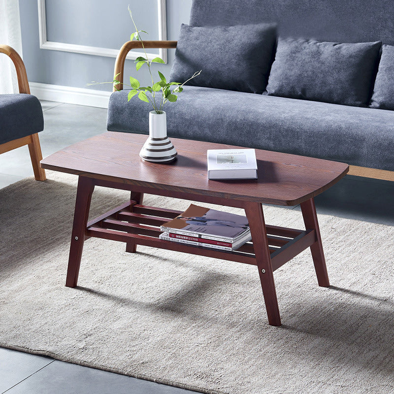 4 Legs 1 Coffee Table Modern Rectangular Solid Wood Coffee Table 39.5"L x 19.5"W x 18"H Walnut Shelves Included Clearhalo 'Coffee & Accent Tables' 'Coffee Tables' 'coffee_tables' 'furn' 'furn_coffee_tables' 'Furniture' 'Living Room Furniture' 5786951