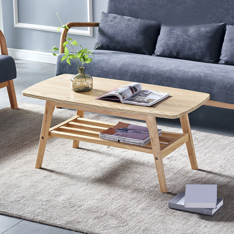 4 Legs 1 Coffee Table Modern Rectangular Solid Wood Coffee Table 39.5"L x 19.5"W x 18"H Natural Shelves Included Clearhalo 'Coffee & Accent Tables' 'Coffee Tables' 'coffee_tables' 'furn' 'furn_coffee_tables' 'Furniture' 'Living Room Furniture' 5786953