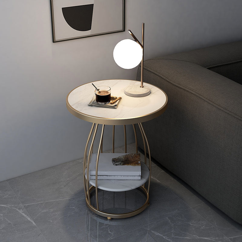 Modern Round Side End Table Frame End Table with Storage and Shelf Gold White 1 Clearhalo 'Coffee & Accent Tables' 'End & Side Tables' 'end_side_tables' 'furn' 'furn_end_side_tables' 'Furniture' 'Living Room Furniture' 5789710
