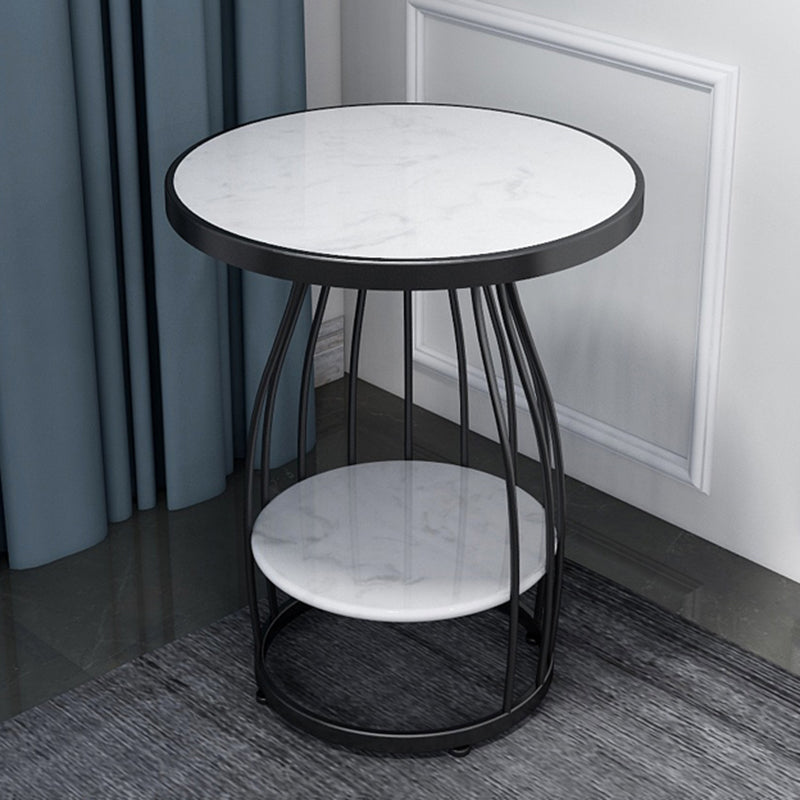 Modern Round Side End Table Frame End Table with Storage and Shelf Black Gloss White 1 Clearhalo 'Coffee & Accent Tables' 'End & Side Tables' 'end_side_tables' 'furn' 'furn_end_side_tables' 'Furniture' 'Living Room Furniture' 5789713