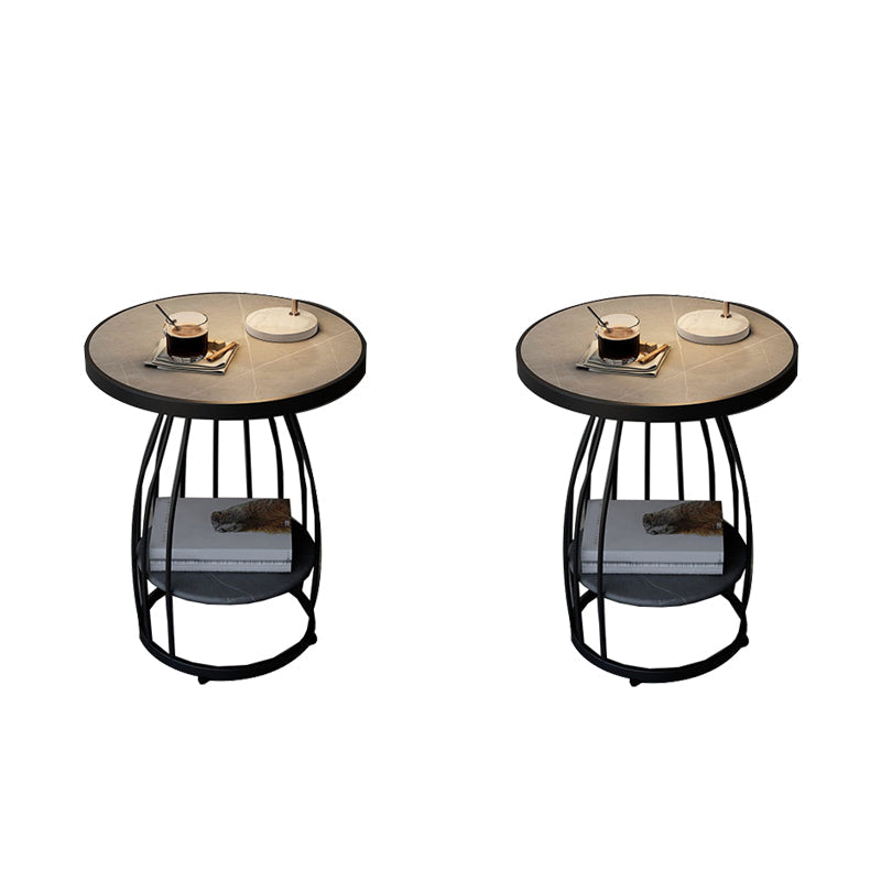Modern Round Side End Table Frame End Table with Storage and Shelf Black Gray 2 Clearhalo 'Coffee & Accent Tables' 'End & Side Tables' 'end_side_tables' 'furn' 'furn_end_side_tables' 'Furniture' 'Living Room Furniture' 5789726
