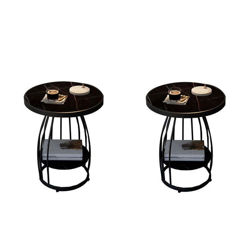 Modern Round Side End Table Frame End Table with Storage and Shelf Black Black Gold 2 Clearhalo 'Coffee & Accent Tables' 'End & Side Tables' 'end_side_tables' 'furn' 'furn_end_side_tables' 'Furniture' 'Living Room Furniture' 5789730