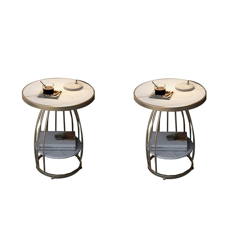 Modern Round Side End Table Frame End Table with Storage and Shelf Gold White Gold 2 Clearhalo 'Coffee & Accent Tables' 'End & Side Tables' 'end_side_tables' 'furn' 'furn_end_side_tables' 'Furniture' 'Living Room Furniture' 5789731