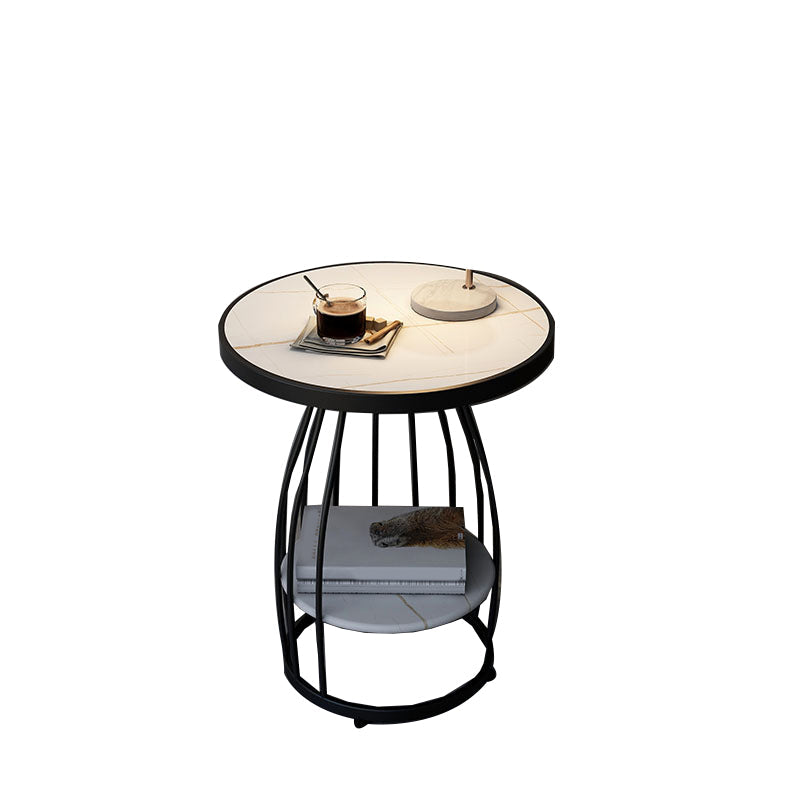 Modern Round Side End Table Frame End Table with Storage and Shelf Black White Gold 1 Clearhalo 'Coffee & Accent Tables' 'End & Side Tables' 'end_side_tables' 'furn' 'furn_end_side_tables' 'Furniture' 'Living Room Furniture' 5789734