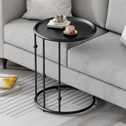 Mid-Century Black / Gold Metal Round Tray Top End Table C Side Table