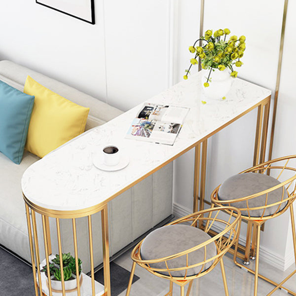 Glossy White Marble Top Bar Table with Storage Glam Specialty Pub Table for Home Clearhalo 'Bar Furniture' 'Bar Tables' 'bar_tables' 'furn' 'furn_bar_tables' 'Furniture' 'Kitchen & Dining Furniture' 5790209