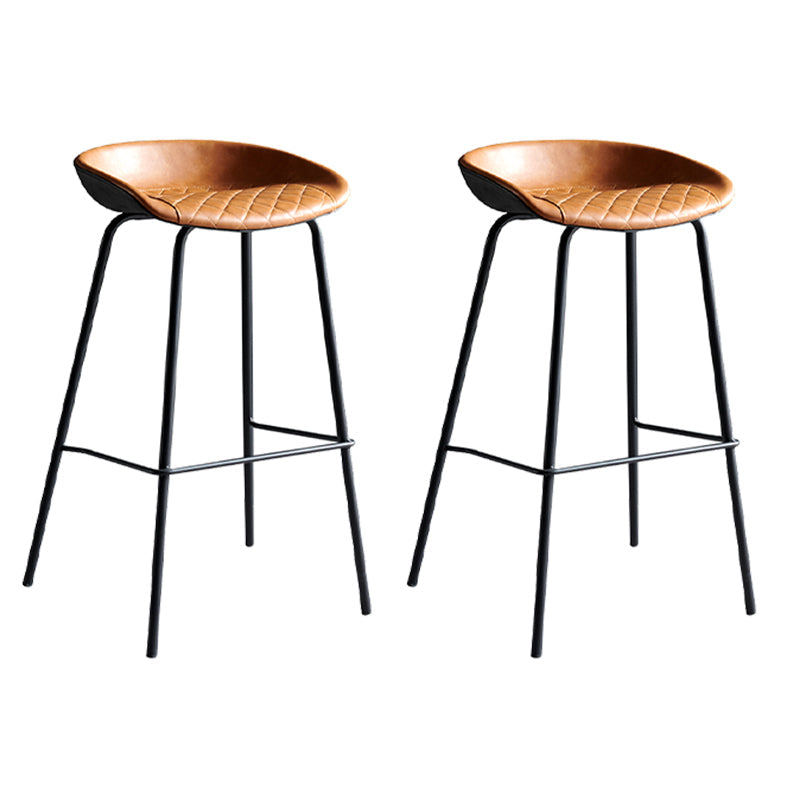 Faux Leather Armless Counter Stool Industrial Bristol Bucket Bar Chair Black-Brown 2 Piece Set Clearhalo 'Bar Furniture' 'Bar Stools' 'bar_stools' 'furn' 'furn_bar_stools' 'Furniture' 'Kitchen & Dining Furniture' 5790411
