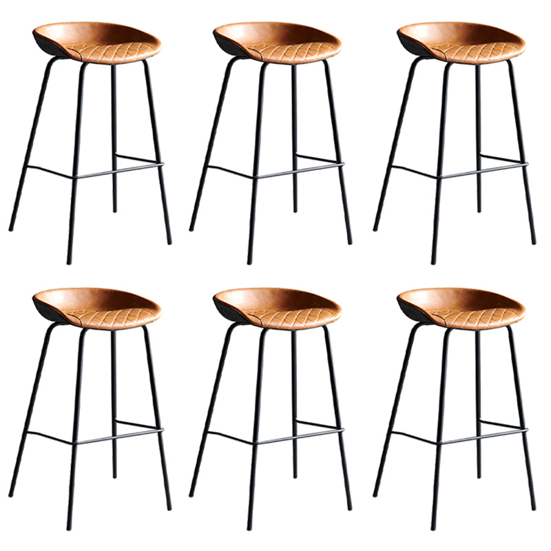 Faux Leather Armless Counter Stool Industrial Bristol Bucket Bar Chair Black-Brown 6 Piece Set Clearhalo 'Bar Furniture' 'Bar Stools' 'bar_stools' 'furn' 'furn_bar_stools' 'Furniture' 'Kitchen & Dining Furniture' 5790413