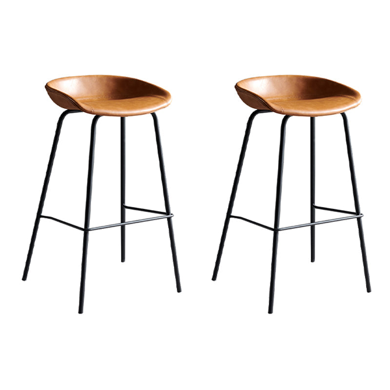 Faux Leather Armless Counter Stool Industrial Bristol Bucket Bar Chair Brown 2 Piece Set Clearhalo 'Bar Furniture' 'Bar Stools' 'bar_stools' 'furn' 'furn_bar_stools' 'Furniture' 'Kitchen & Dining Furniture' 5790415