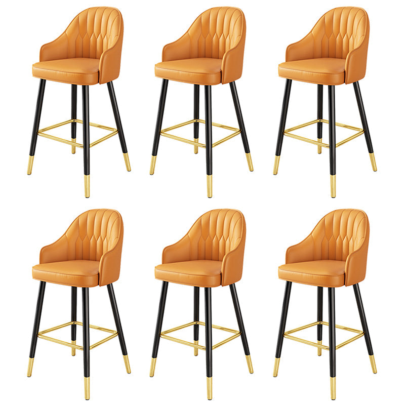 Modern Restaurant Armed Stool Matte Finish Leather Bar Stool Orange 6 Piece Set Clearhalo 'Bar Furniture' 'Bar Stools' 'bar_stools' 'furn' 'furn_bar_stools' 'Furniture' 'Kitchen & Dining Furniture' 5790429