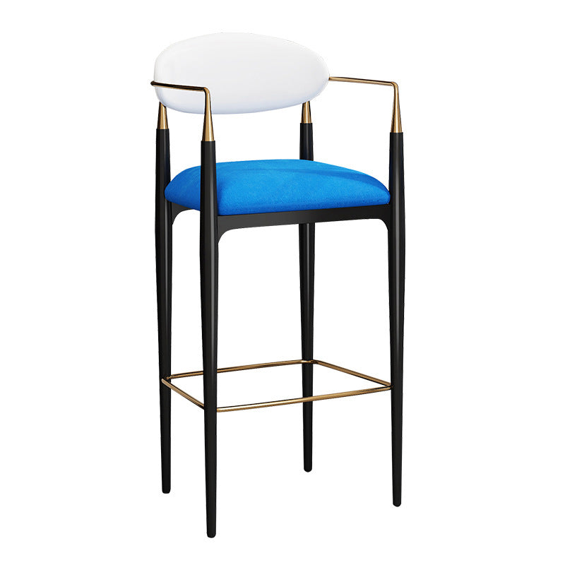 Sgabello da bar rettangolare con bracciolo industriale imbottito con schienale pieno