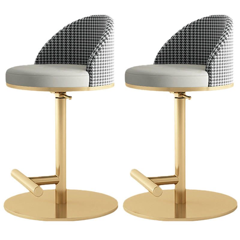 Adjustable Height Armless ar Chair Modern Upholstered Rotatable Bar Stool Grey-Gold 2 Piece Set Counter Stool (23.5"H) Clearhalo 'Bar Furniture' 'Bar Stools' 'bar_stools' 'furn' 'furn_bar_stools' 'Furniture' 'Kitchen & Dining Furniture' 5790779