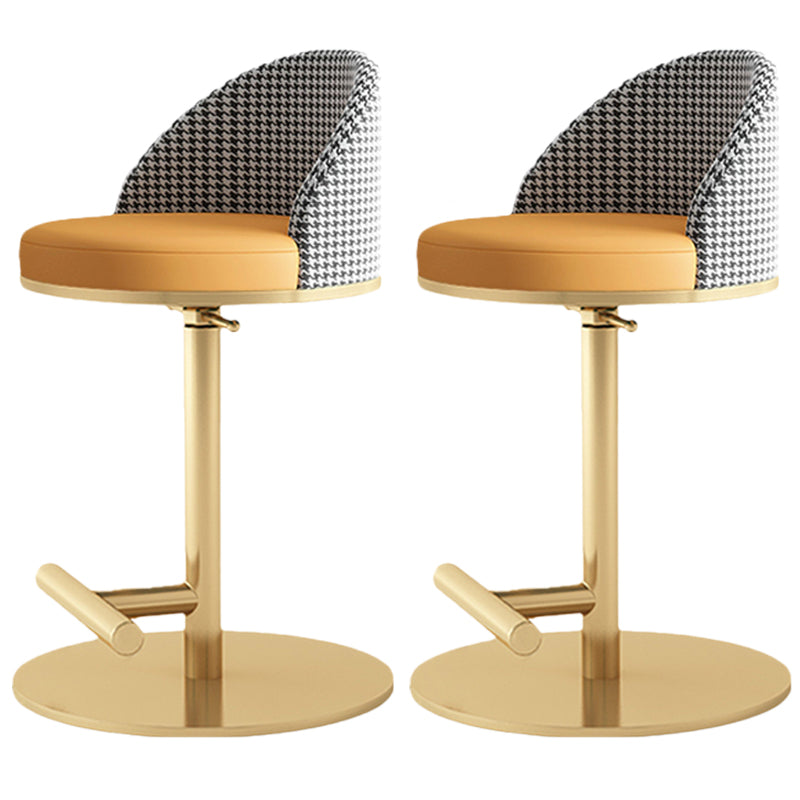 Adjustable Height Armless ar Chair Modern Upholstered Rotatable Bar Stool Orange Gold 2 Piece Set Counter Stool (23.5"H) Clearhalo 'Bar Furniture' 'Bar Stools' 'bar_stools' 'furn' 'furn_bar_stools' 'Furniture' 'Kitchen & Dining Furniture' 5790783