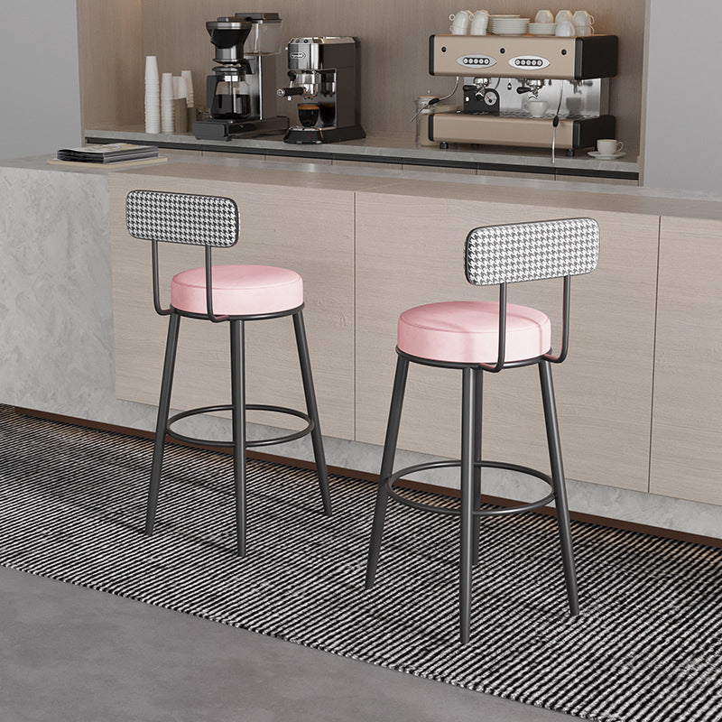 Contemporary Matte Finish Velvet Stool Milk Tea Shop Footrest Barstool