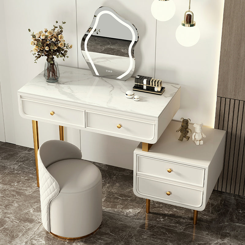 Tocador de maquillaje de dormitorio en tope de top de piedra blanca/gris
