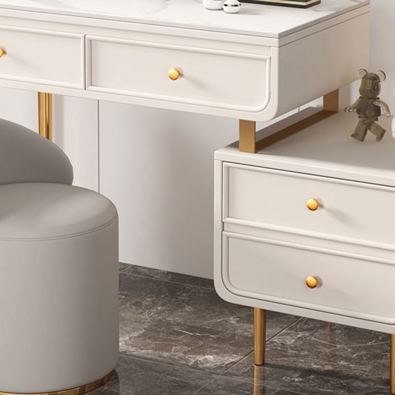 Tocador de maquillaje de dormitorio en tope de top de piedra blanca/gris