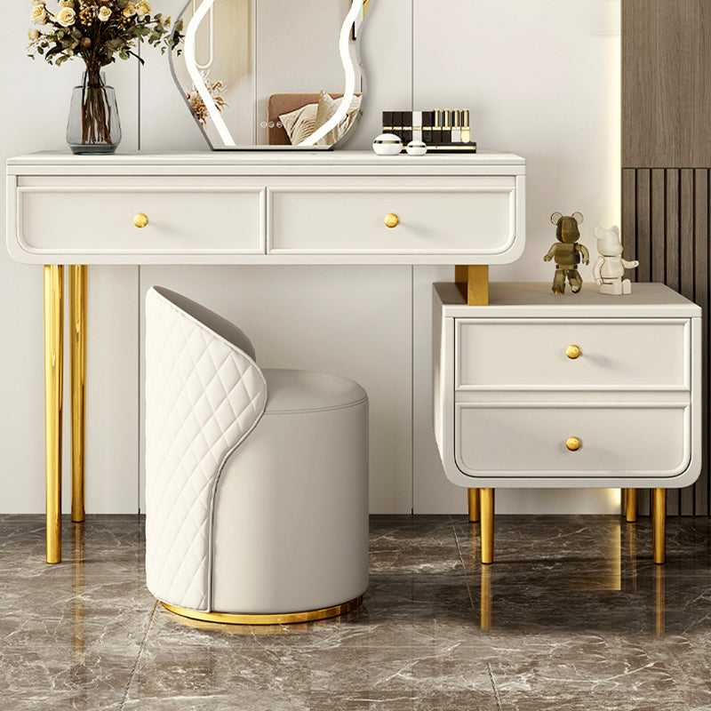Tocador de maquillaje de dormitorio en tope de top de piedra blanca/gris